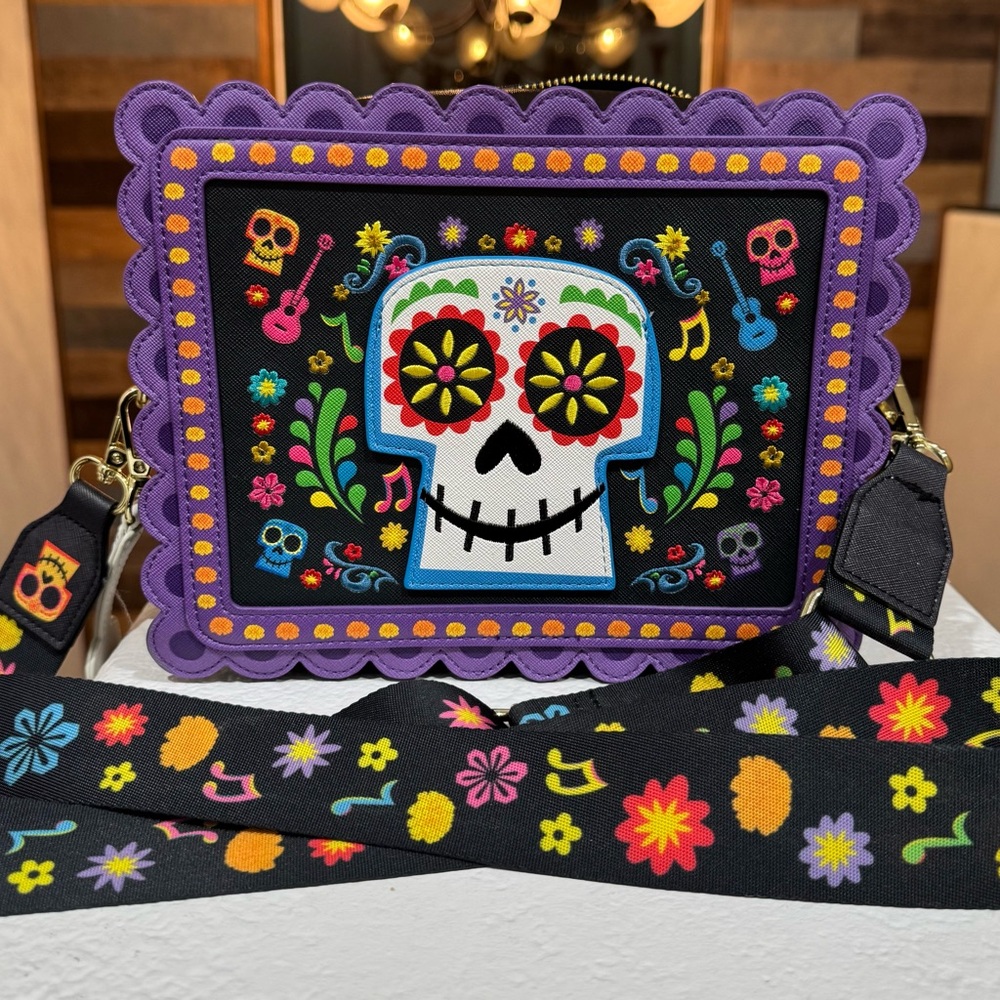 Disney Coco loungefly Purple Dia de los Muertos Sugar Skull Crossbody Bag